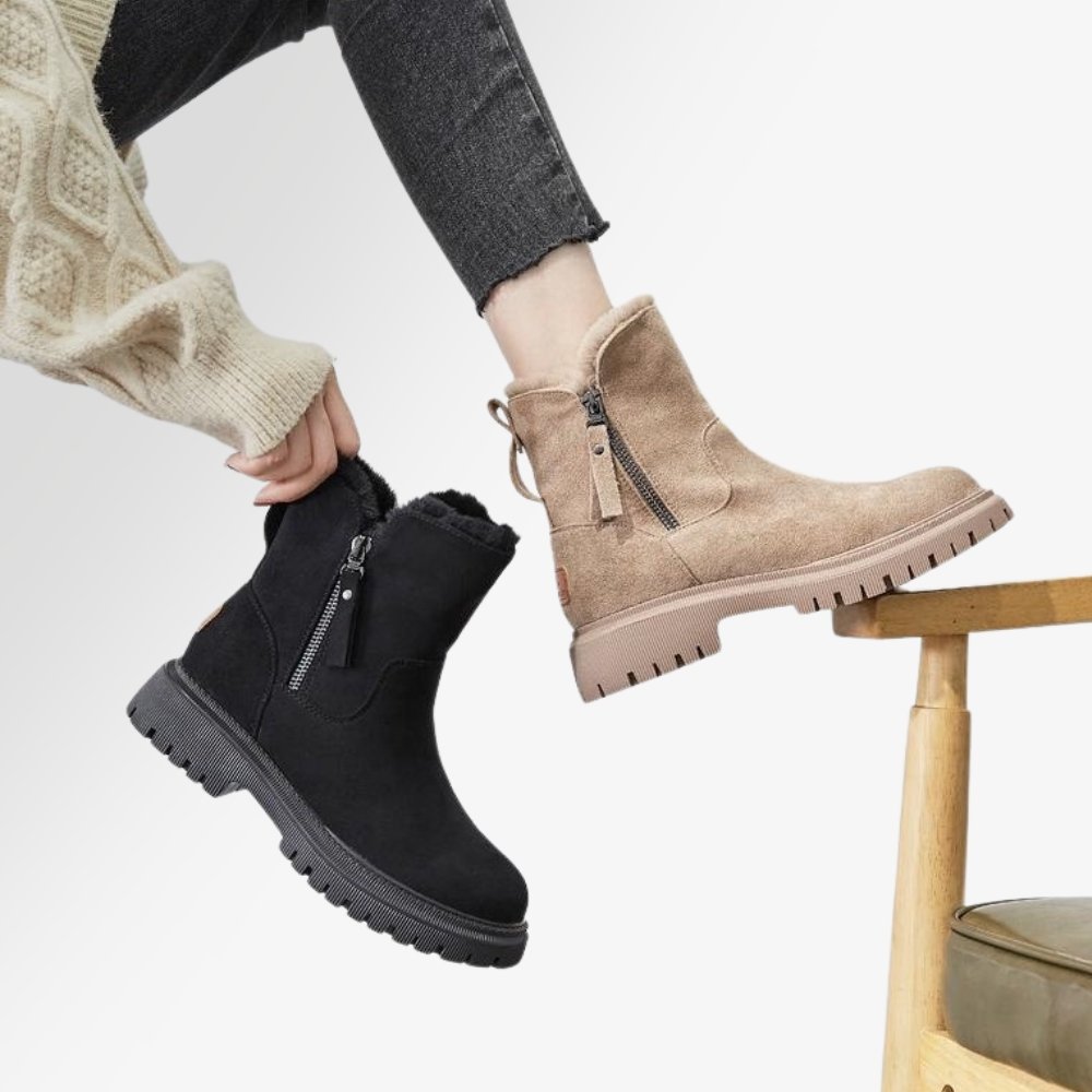 Casual Flat Ankle Boots with Zipper and Vegan Fur for Women | Great for Casual Days