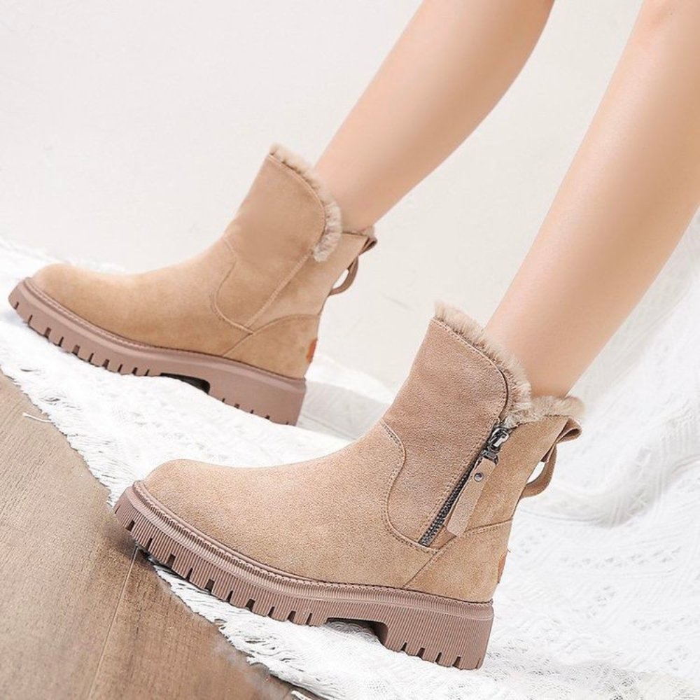 Casual Flat Ankle Boots with Zipper and Vegan Fur for Women | Great for Casual Days