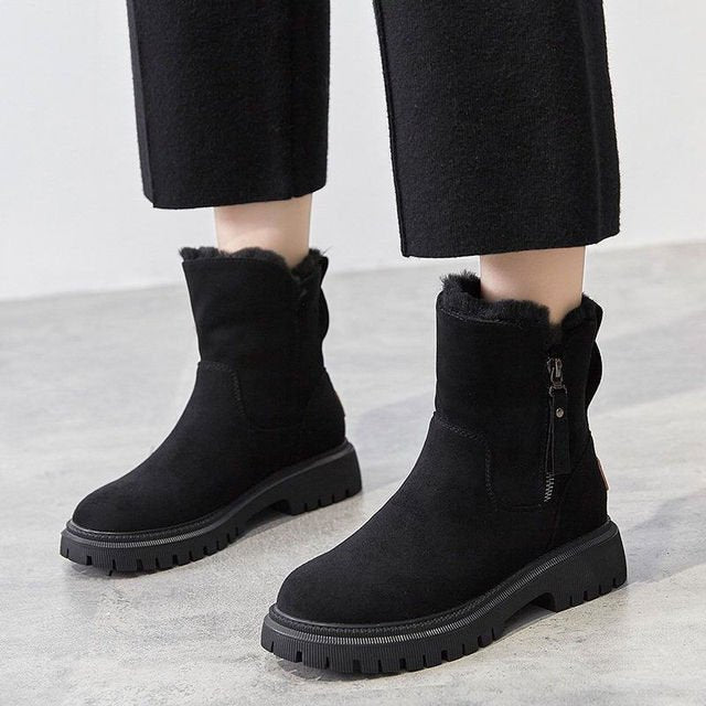 Casual Flat Ankle Boots with Zipper and Vegan Fur for Women | Great for Casual Days
