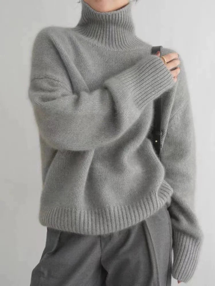 Women’s High Neck Jumper – Cozy Long Sleeve Knit Sweater