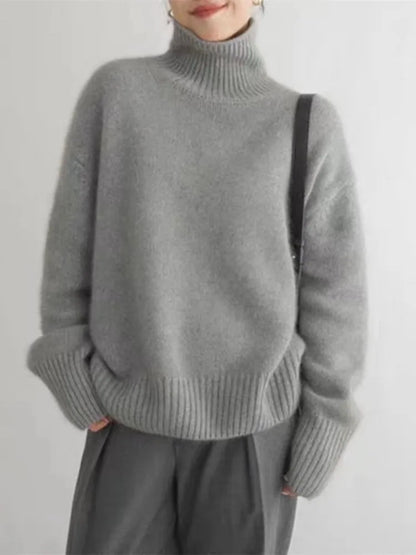 Women’s High Neck Jumper – Cozy Long Sleeve Knit Sweater