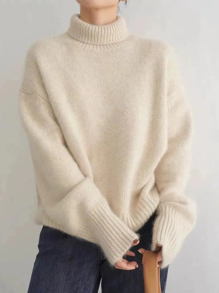 Women’s High Neck Jumper – Cozy Long Sleeve Knit Sweater