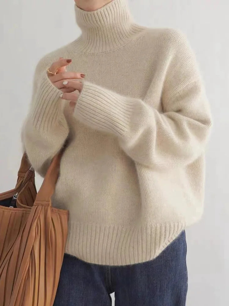 Women’s High Neck Jumper – Cozy Long Sleeve Knit Sweater
