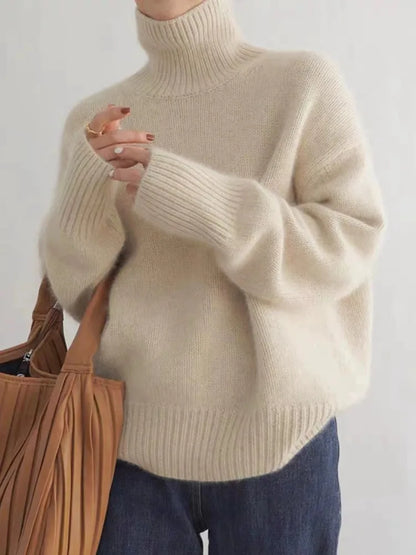 Women’s High Neck Jumper – Cozy Long Sleeve Knit Sweater