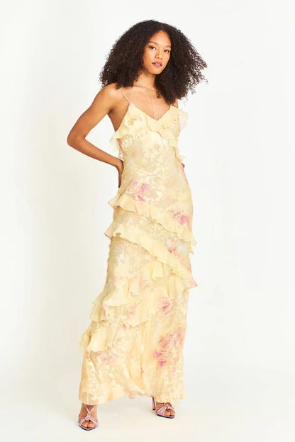 Women’s Summer Maxi Dress with Ruffles – Flowy Sleeveless Style