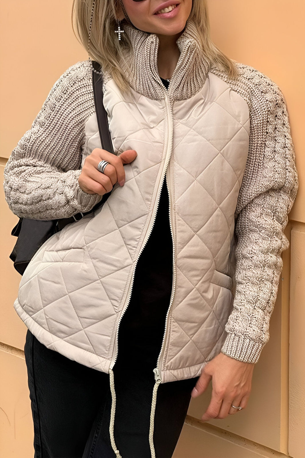 Therese Patchwork Knit Zip Jacket – Stylish and Cozy Knitwear