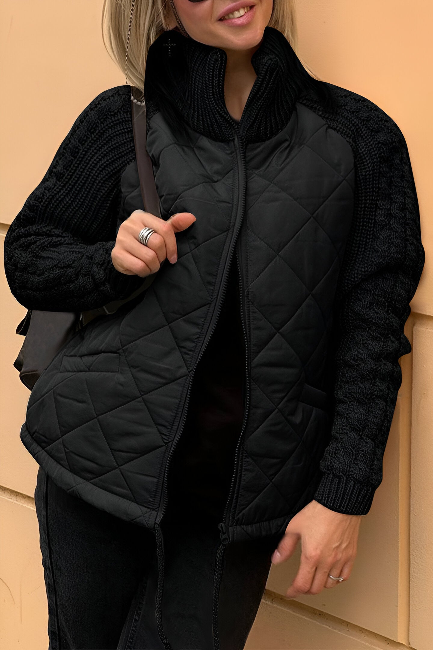 Therese Patchwork Knit Zip Jacket – Stylish and Cozy Knitwear