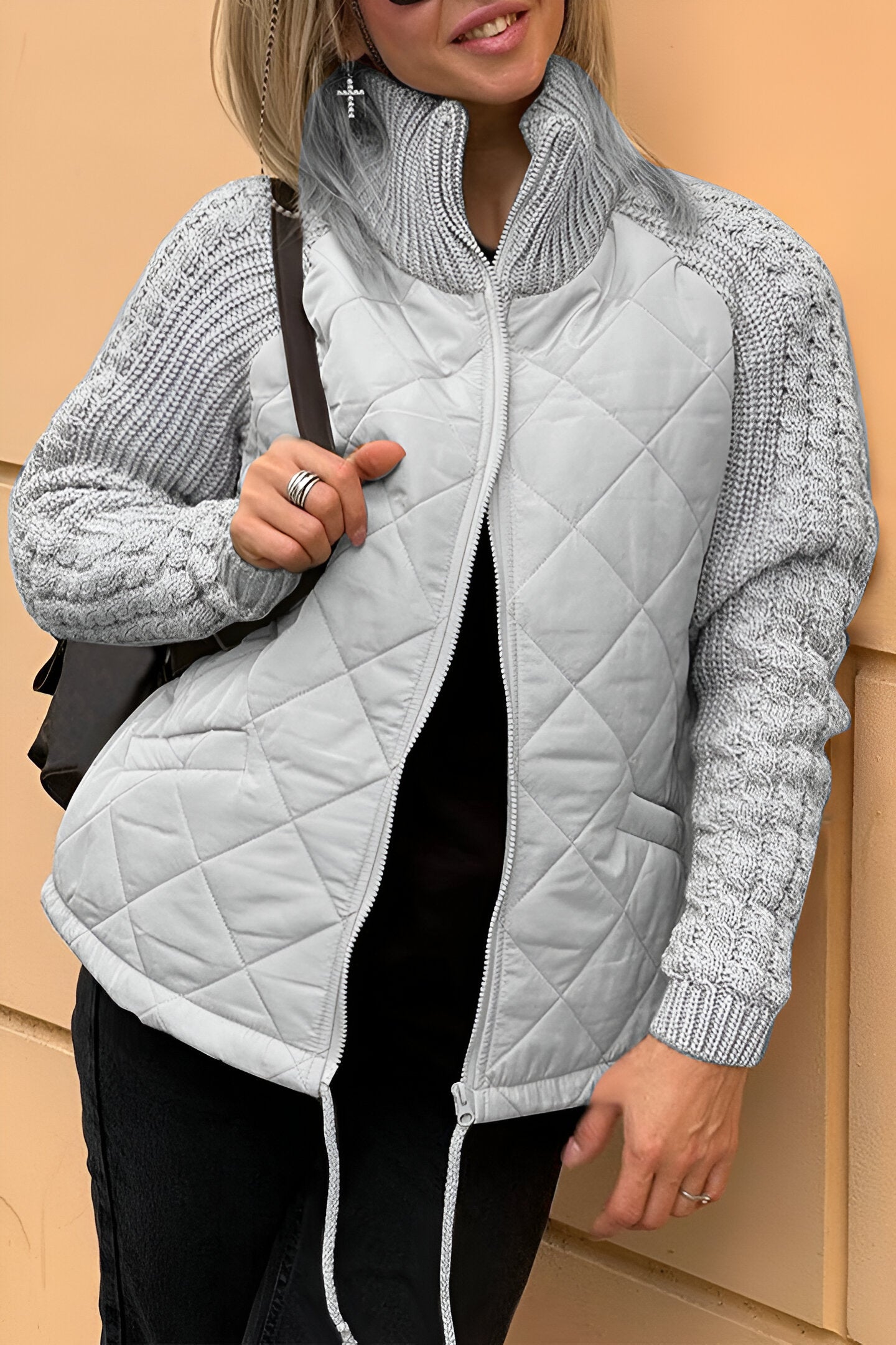 Therese Patchwork Knit Zip Jacket – Stylish and Cozy Knitwear