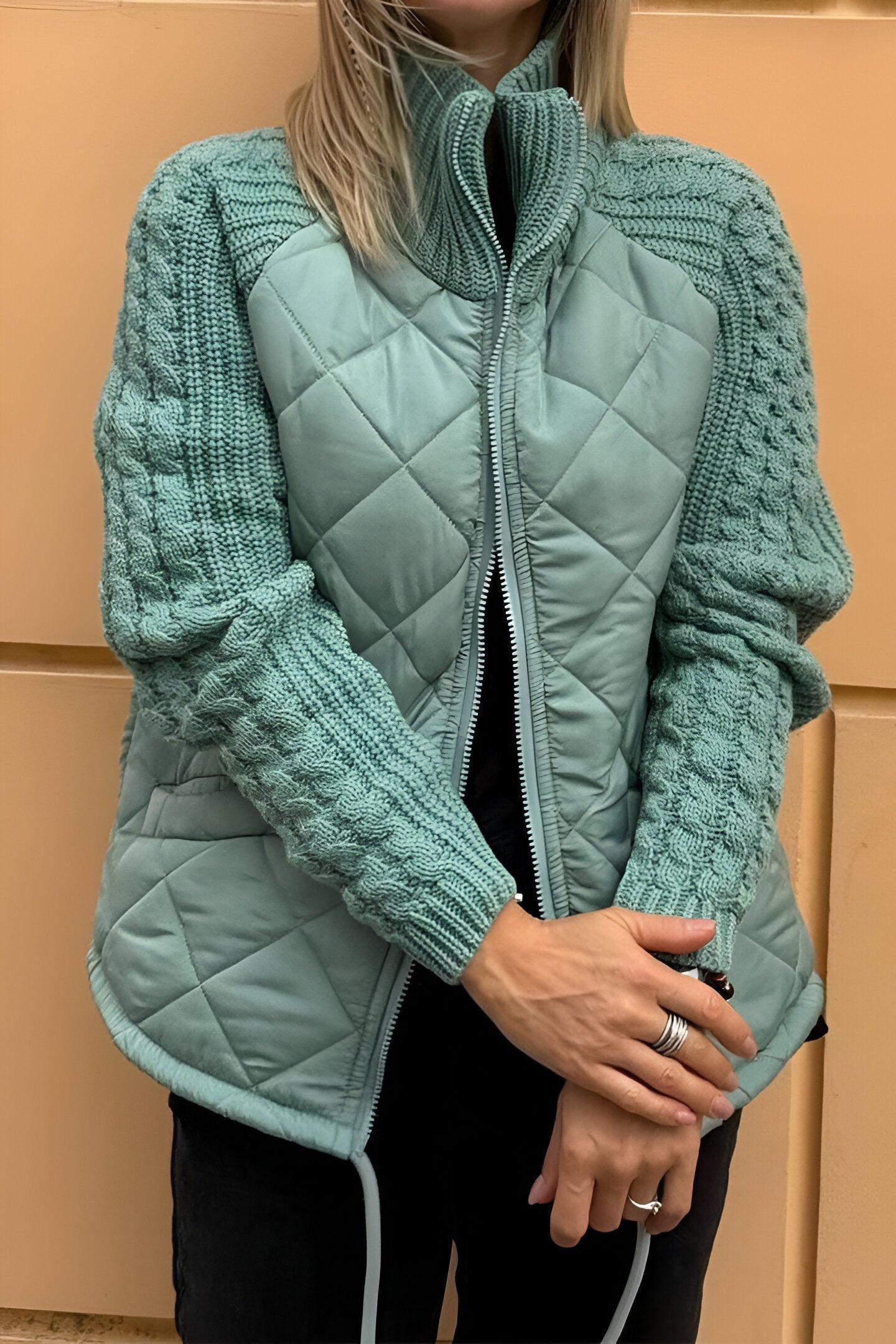 Therese Patchwork Knit Zip Jacket – Stylish and Cozy Knitwear