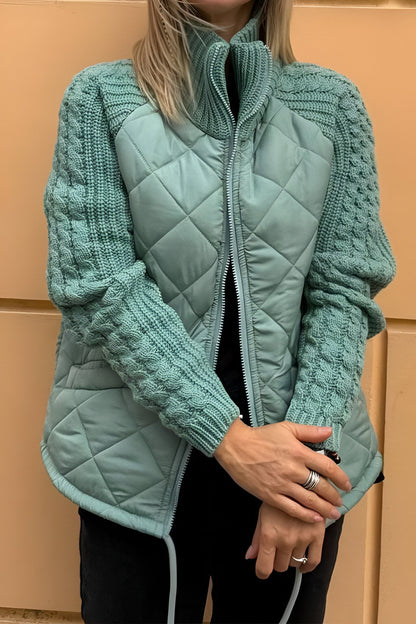 Therese Patchwork Knit Zip Jacket – Stylish and Cozy Knitwear