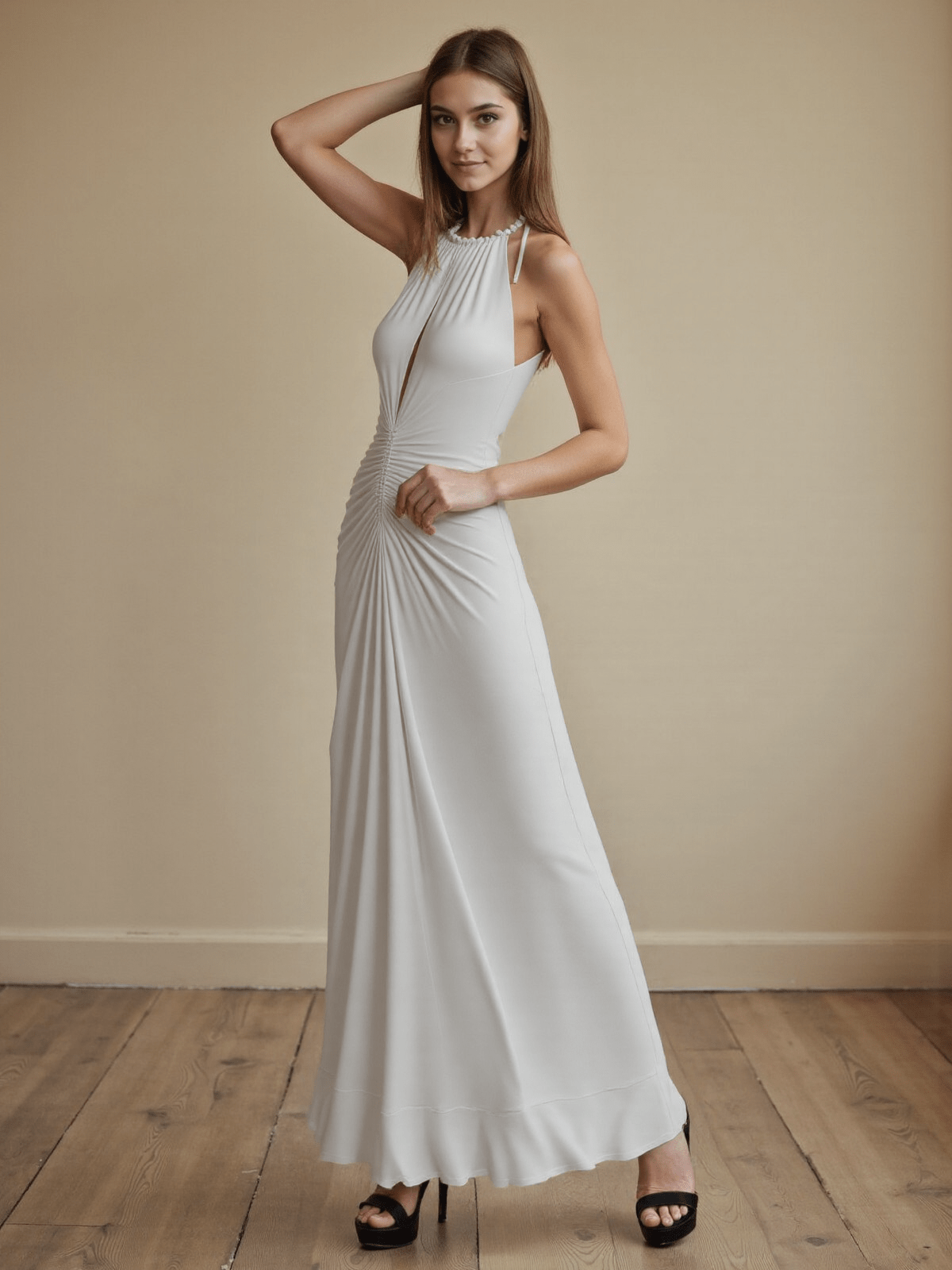 Women's Maxi Dress Cotton with Pleated Straps and Lace 4