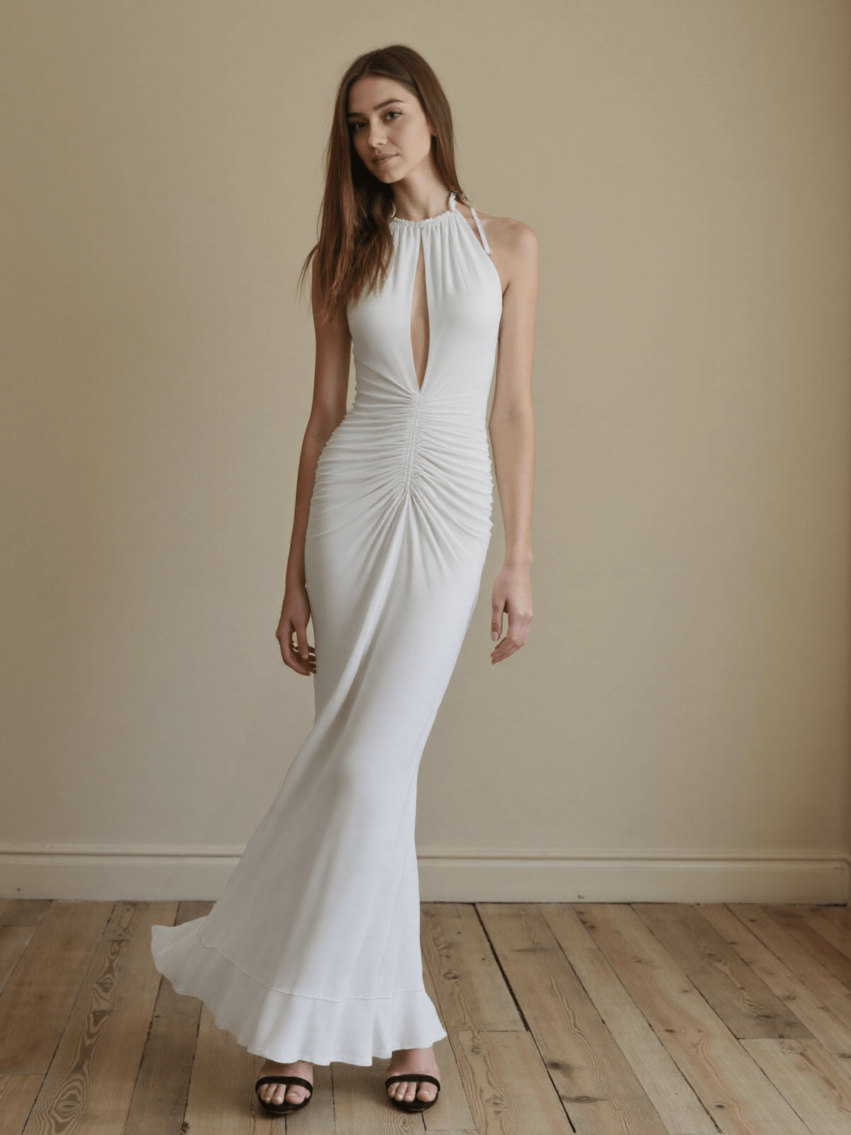 Women's Maxi Dress Cotton with Pleated Straps and Lace 5