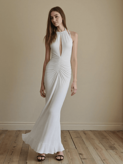 Women's Maxi Dress Cotton with Pleated Straps and Lace 5