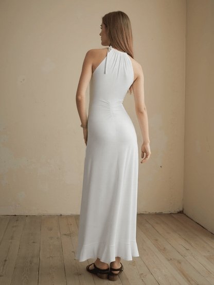 Women's Maxi Dress Cotton with Pleated Straps and Lace 3