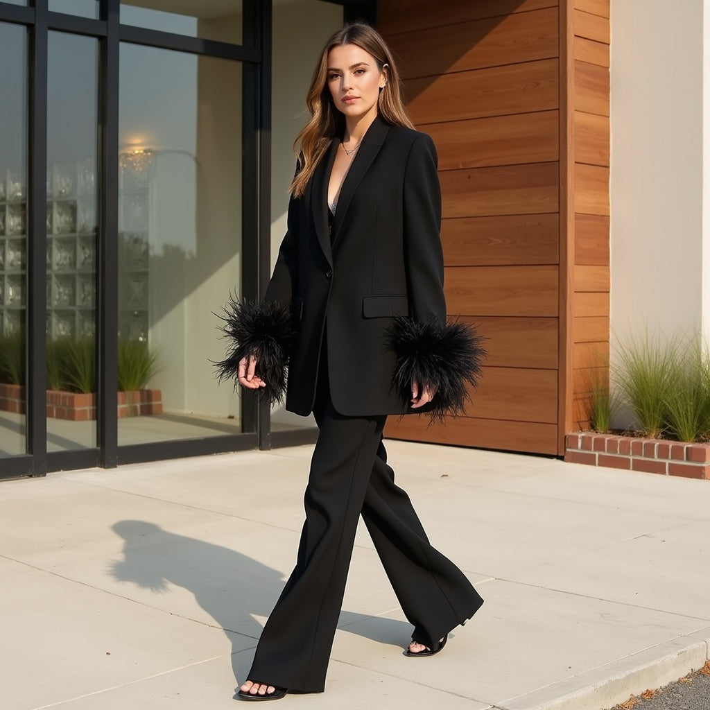 Women's Blazer Feather Detail Tailored Fit 10