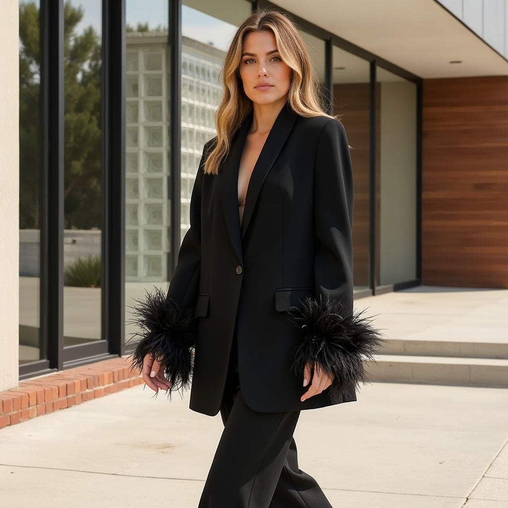 Women's Blazer Feather Detail Tailored Fit 6