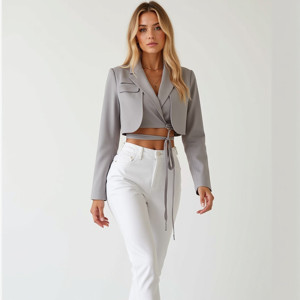 Damen Cropped Blazer – Tailliertes Design, Vielseitig und Elegant für Business & Abendlooks - Chicquemoda Grad / S Chicquemoda Damenblazer Damen Cropped Blazer – Tailliertes Design, Vielseitig und Elegant für Business & Abendlooks