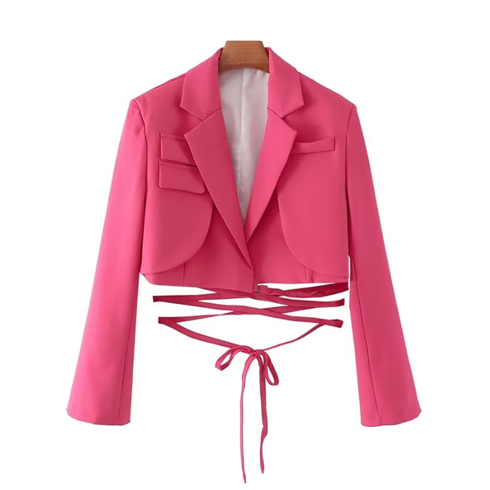 Damen Cropped Blazer – Tailliertes Design, Vielseitig und Elegant für Business & Abendlooks - Chicquemoda Rosa / S Chicquemoda Damenblazer Damen Cropped Blazer – Tailliertes Design, Vielseitig und Elegant für Business & Abendlooks