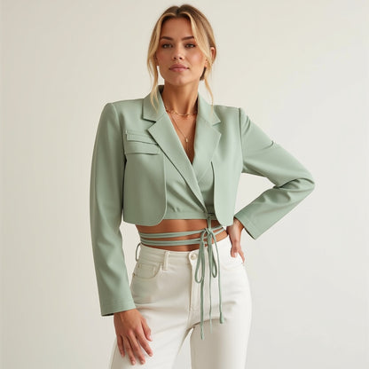 Damen Cropped Blazer – Tailliertes Design, Vielseitig und Elegant für Business & Abendlooks - Chicquemoda Hellgrün / S Chicquemoda Damenblazer Damen Cropped Blazer – Tailliertes Design, Vielseitig und Elegant für Business & Abendlooks