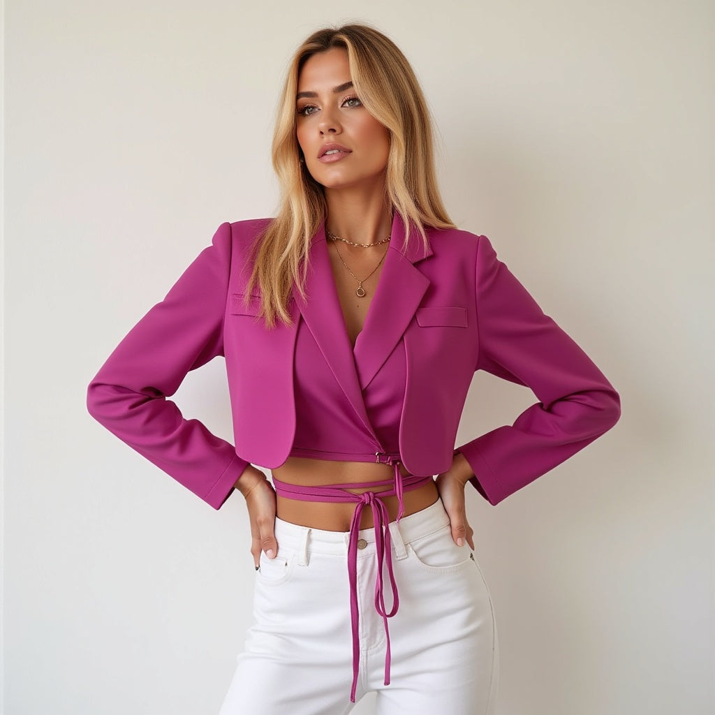 Damen Cropped Blazer – Tailliertes Design, Vielseitig und Elegant für Business & Abendlooks - Chicquemoda Flieder / S Chicquemoda Damenblazer Damen Cropped Blazer – Tailliertes Design, Vielseitig und Elegant für Business & Abendlooks