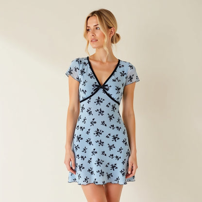 Women's Mini Dress Cotton Blue Print Design 2