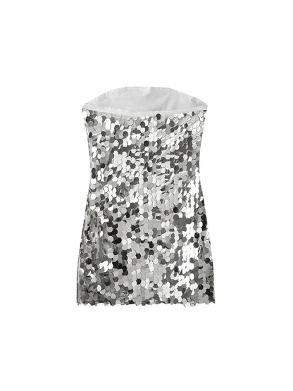 Women's Black Off-Shoulder Mini Dress Glittering Polyester 11