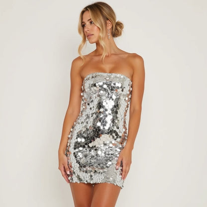Women's Black Off-Shoulder Mini Dress Glittering Polyester 8
