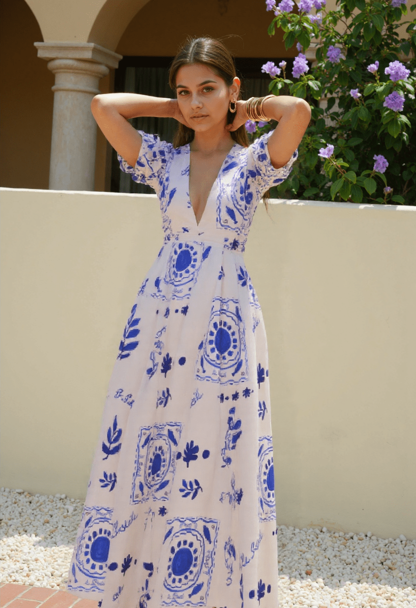 Women's Maxi Dress V-Neck Puff Sleeve Elegant Evening Dress 2