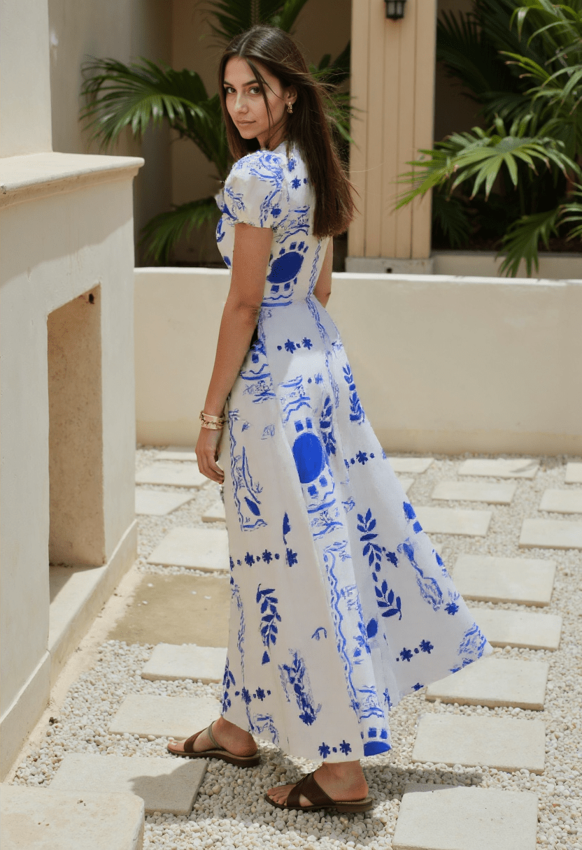Women's Maxi Dress V-Neck Puff Sleeve Elegant Evening Dress 3