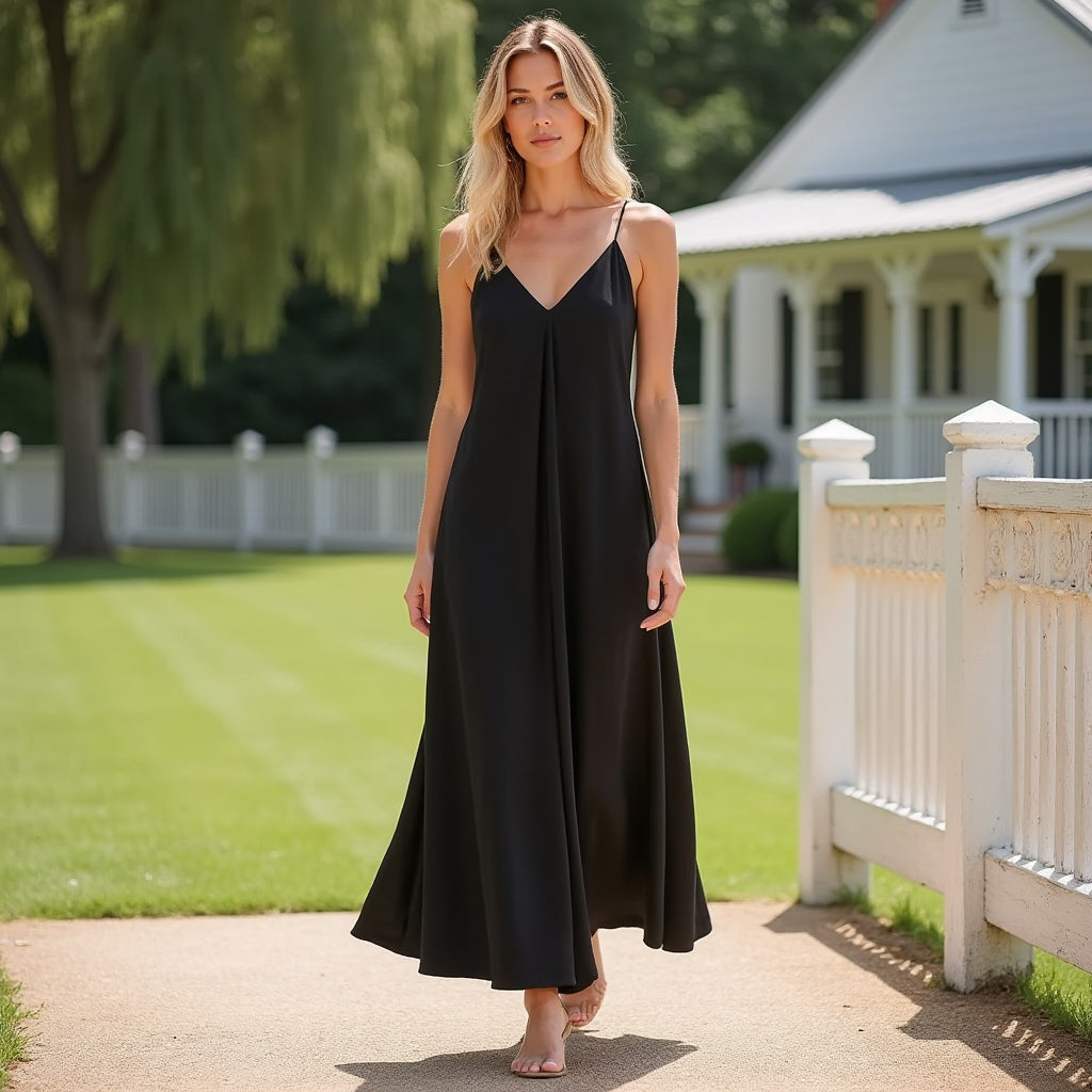 Women's Midi Dress V-Neck Elegant Flowing Straps 7