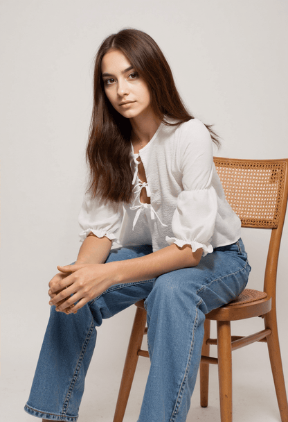 Women's Going Out Top Puff Sleeve with Tie Detail 2