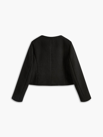 Damen Tweed-Blazer – Goldene Knöpfe, Figurbetont, Elegant - Chicquemoda Schwarz / XS Chicquemoda Damenblazer Damen Tweed-Blazer – Goldene Knöpfe, Figurbetont, Elegant