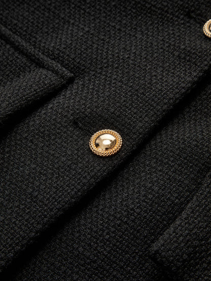 Damen Tweed-Blazer – Goldene Knöpfe, Figurbetont, Elegant - Chicquemoda Schwarz / XS Chicquemoda Damenblazer Damen Tweed-Blazer – Goldene Knöpfe, Figurbetont, Elegant