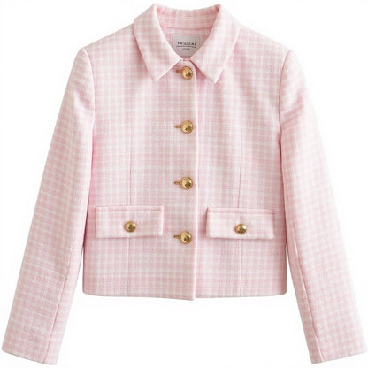 Damen Tweed-Blazer – Polokragen, Figurbetont, Vielseitig - Chicquemoda Rosa / S Chicquemoda Damenblazer Damen Tweed-Blazer – Polokragen, Figurbetont, Vielseitig
