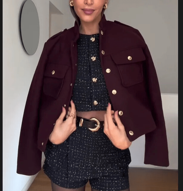 Damen Tweed-Mantel – Weicher Stoff, Vielseitig und Elegant - Chicquemoda XS Chicquemoda Tweed-Mäntel und -Jacken Damen Tweed-Mantel – Weicher Stoff, Vielseitig und Elegant