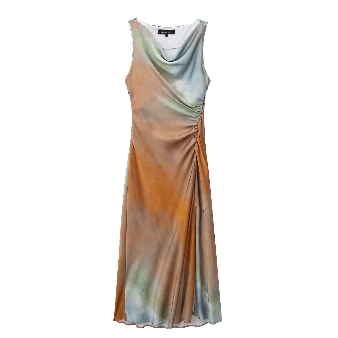 Women's Maxi Dress Satin Tie-Dyed 4