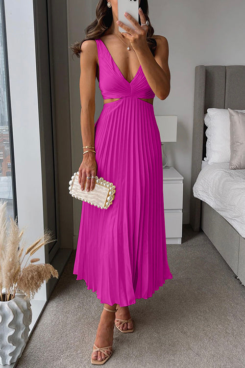 Women's Maxi Dress Polyester V-Neck Pleated for Evening Events 3