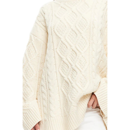 Beige Women’s Oversized Knitted Sweater| Cozy Cable Knit Top