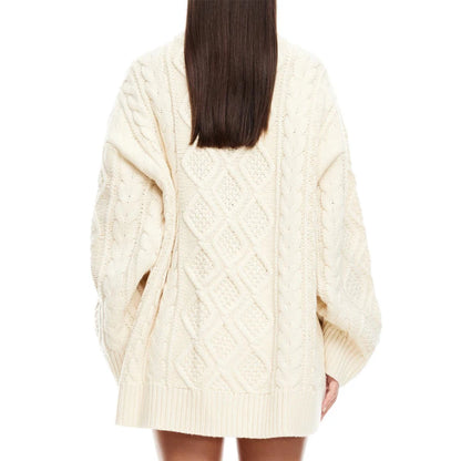 Beige Women’s Oversized Knitted Sweater| Cozy Cable Knit Top