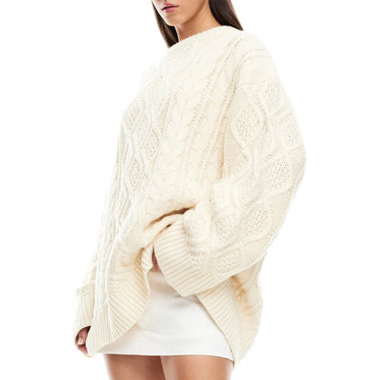 Beige Women’s Oversized Knitted Sweater| Cozy Cable Knit Top