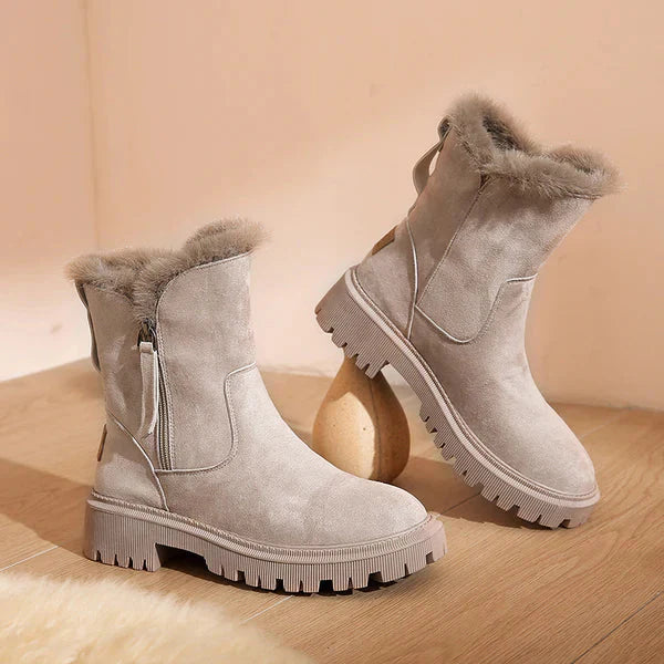 Casual Flat Ankle Boots with Zipper and Vegan Fur for Women | Everyday Wear for Women