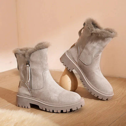 Casual Flat Ankle Boots with Zipper and Vegan Fur for Women | Everyday Wear for Women