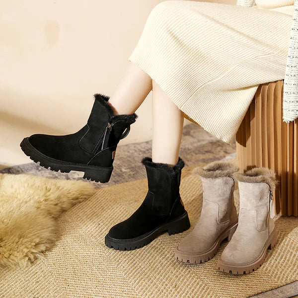Casual Flat Ankle Boots with Zipper and Vegan Fur for Women | Everyday Wear for Women