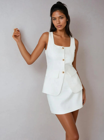Women's Two Piece Skirt and Top Set Polyester Square Neck Sleeveless 4