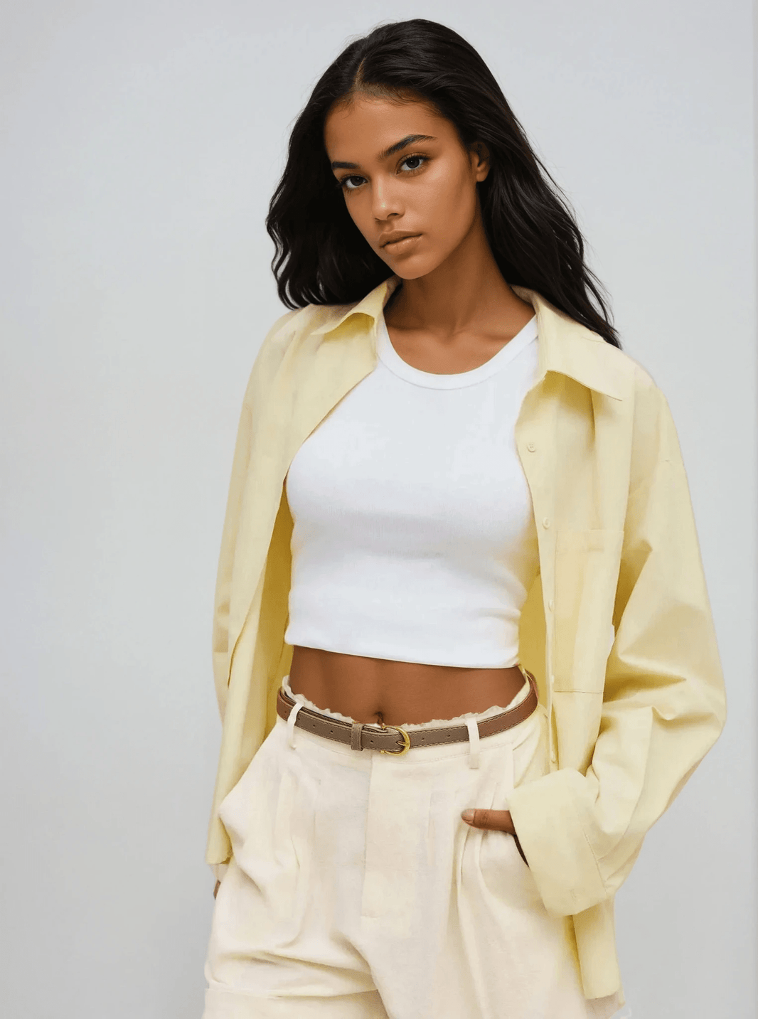 Women's Long Sleeve Blouse Cotton with Textured Collar 1