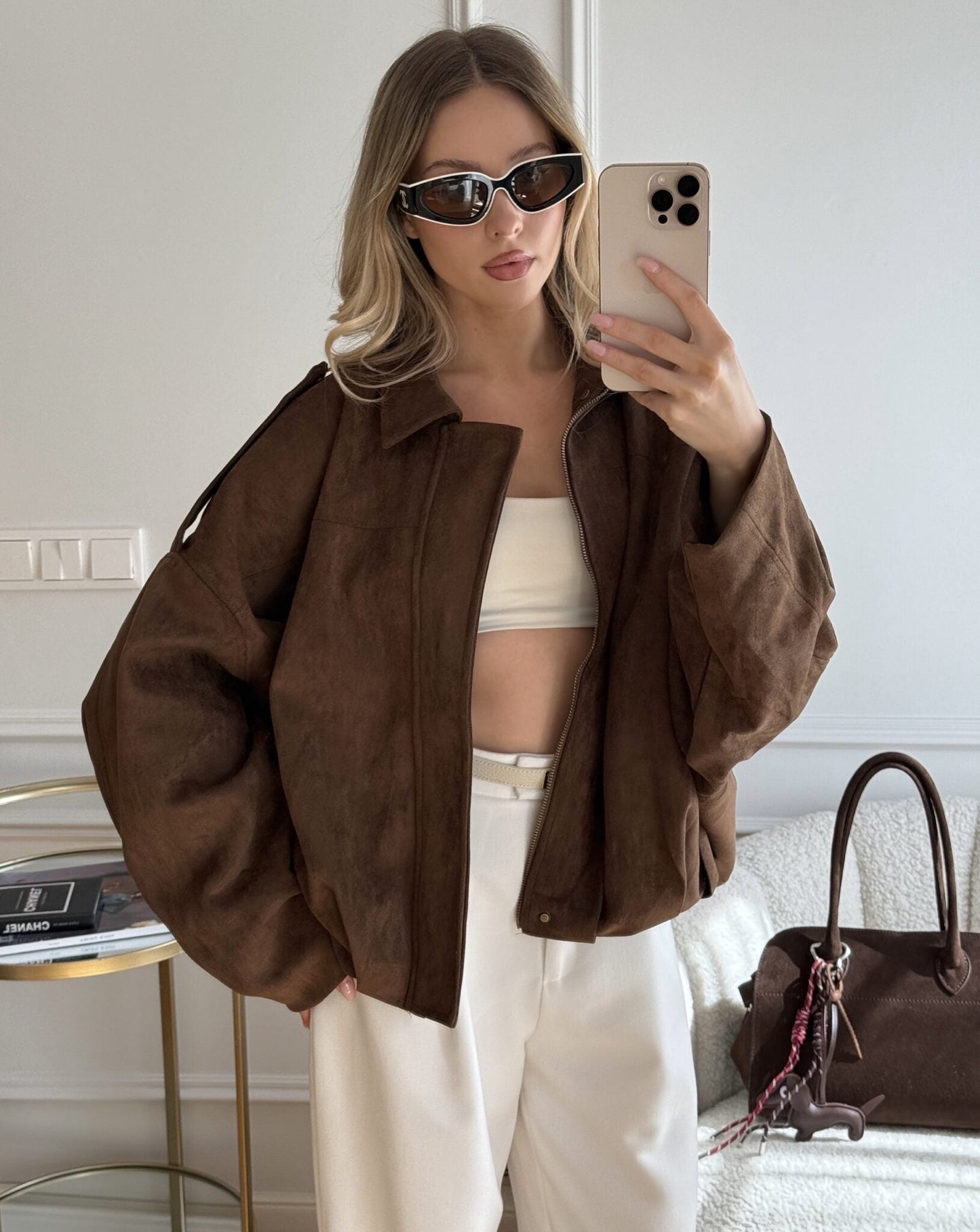 Women's Suede Bomber Jacket – Classic and Stylish Outerwear
