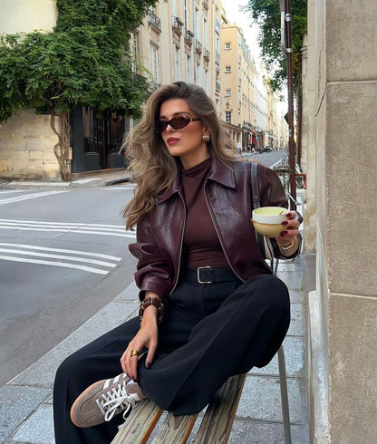 Women’s Burgundy Leather Jacket – Stylish & Timeless