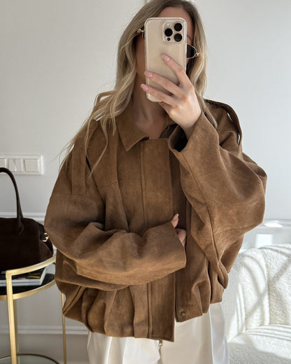 Women's Suede Bomber Jacket – Classic and Stylish Outerwear