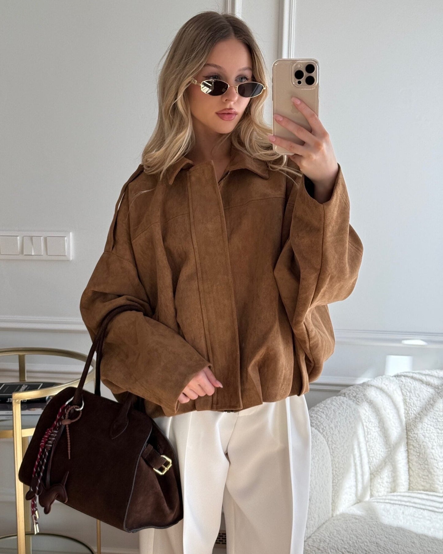 Women's Suede Bomber Jacket – Classic and Stylish Outerwear