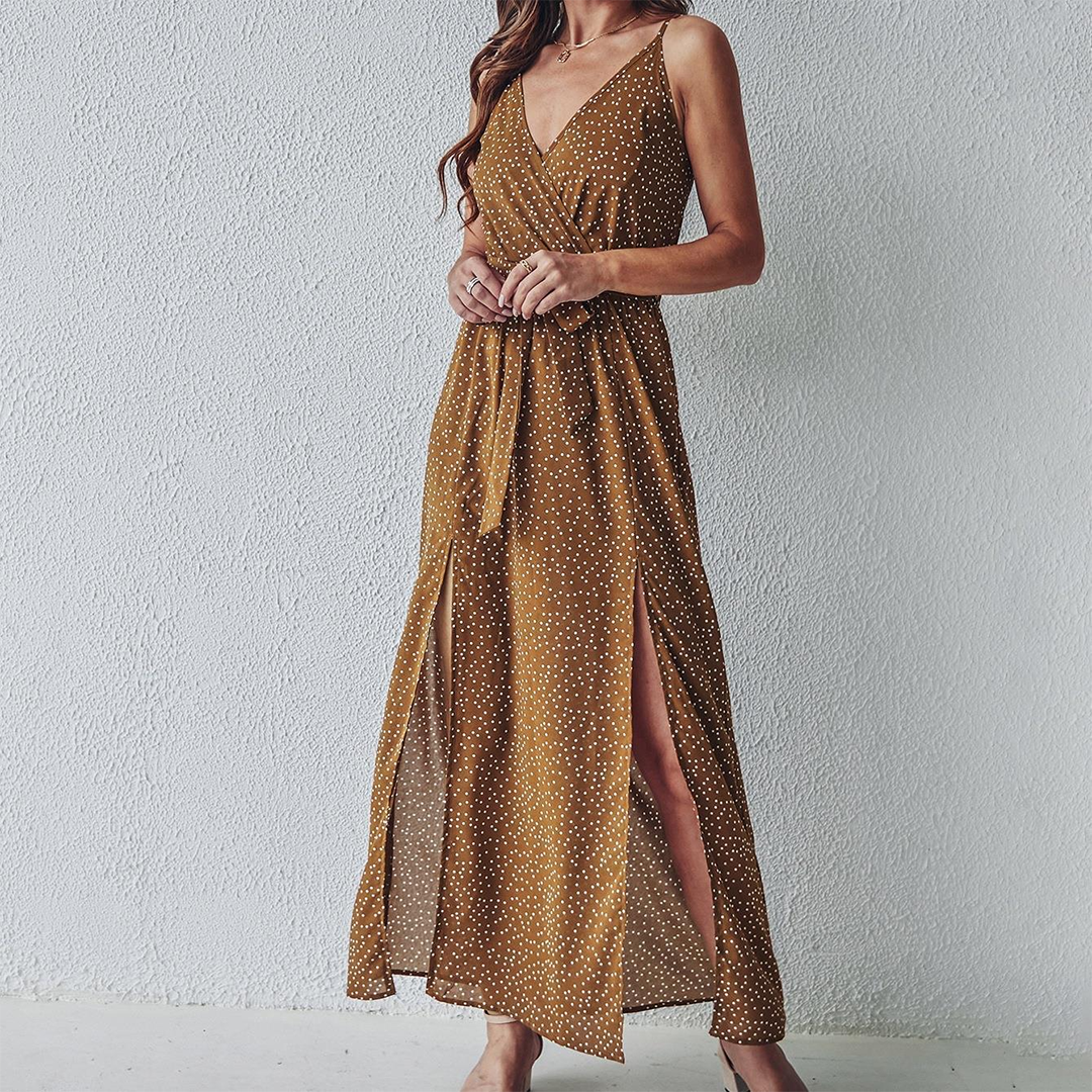 Women's - Dotted Maxi Dress - Casual - Modern Style - Everyday Wear